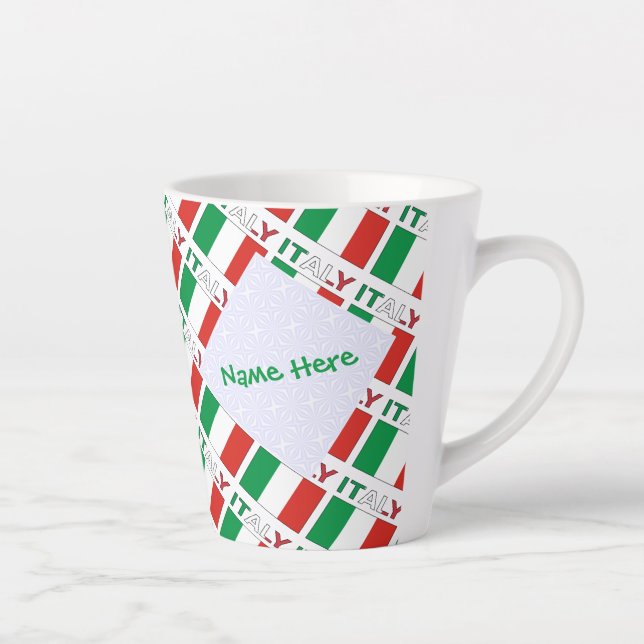 Italy and Italian Flag Tiled Green Personalisation Latte Mug (Right)