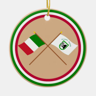 Italy and Le Marche crossed flags Ceramic Tree Decoration