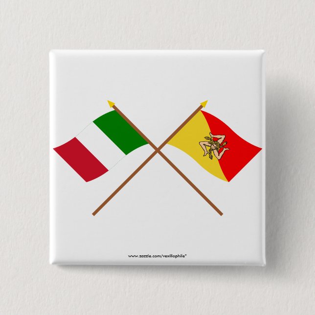 Italy and Sicilia crossed flags 15 Cm Square Badge (Front)