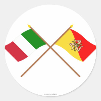 Italy and Sicilia crossed flags Classic Round Sticker