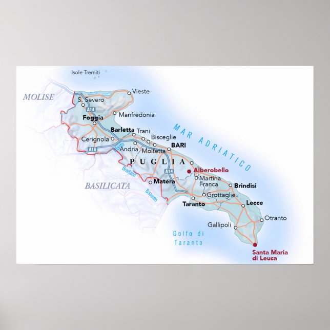 Italy - Apulia - Apulia Map - Poster (Front)
