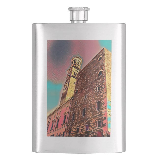 Italy architecture painting hip flask (Front)