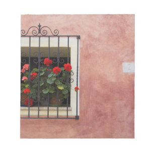 Italy, Asciano, Window Boxes with Fresh Spring Notepad