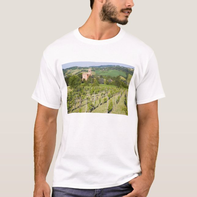 Italy, Bologna, View through Vineyard to Chiesa T-Shirt (Front)