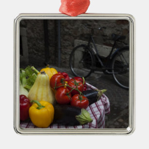 Italy, Brescia Province, Gargnano. Table with 2 Metal Tree Decoration