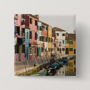 Italy, Burano. Colourful houses of line a 15 Cm Square Badge