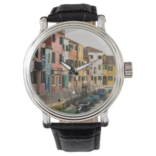 Italy, Burano. Colourful houses of line a Watch