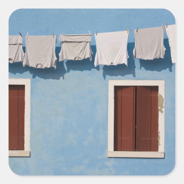 Italy, Burano. Hanging laundry and windows along Square Sticker (Front)