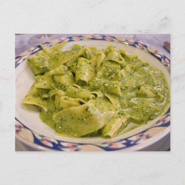 Italy, Camogli. Plate of pasta with pesto Postcard (Front)