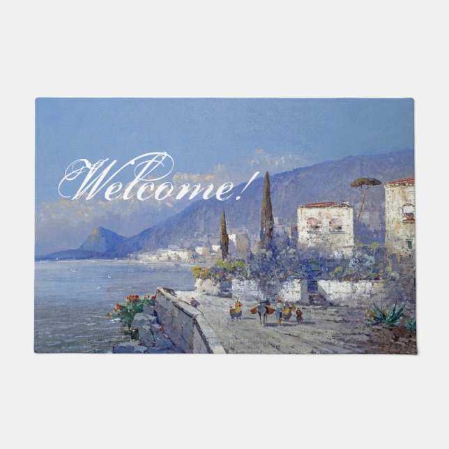 Italy Capri Island Flowers Ocean Welcome Doormat (Front)