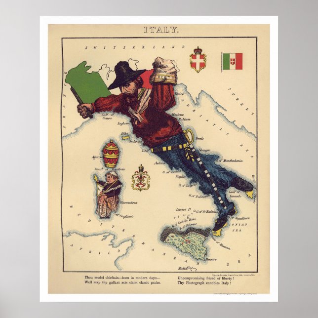 Italy Caricature Map 1868 Poster (Front)