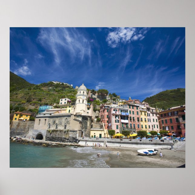Italy, Cinque Terre, Vernazza, Harbour and Church Poster (Front)
