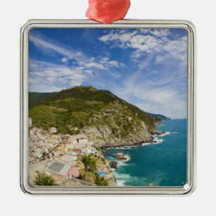 Italy, Cinque Terre, Vernazza, Hillside Town of 2 Metal Tree Decoration