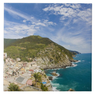 Italy, Cinque Terre, Vernazza, Hillside Town of 2 Tile