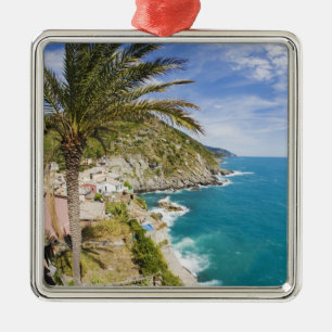 Italy, Cinque Terre, Vernazza, Hillside Town of Metal Tree Decoration