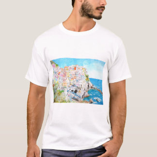 Italy Cinque Terre watercolor painting T-Shirt