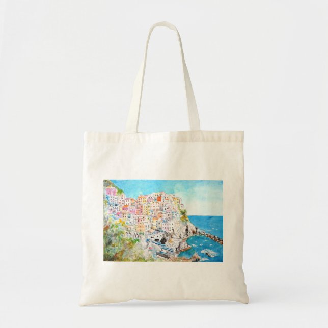 Italy Cinque Terre watercolor painting Tote Bag (Front)