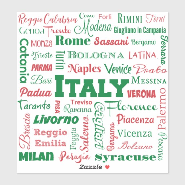 Italy Cities vinyl sticker - Italian flag colours (Sheet)