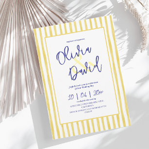 Italy Citrus Yellow Pinstripe Hand Written Wedding Invitation