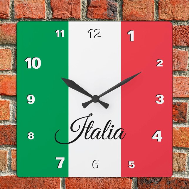 Italy Clock, patriotic home, Italian Flag Square Wall Clock (Creator Uploaded)