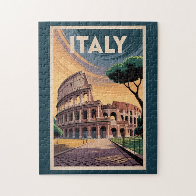 Italy Colosseum Illustration Travel Art Vintage Jigsaw Puzzle (Vertical)