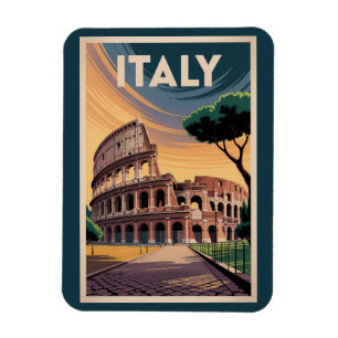 Italy Colosseum Illustration Travel Art Vintage Magnet