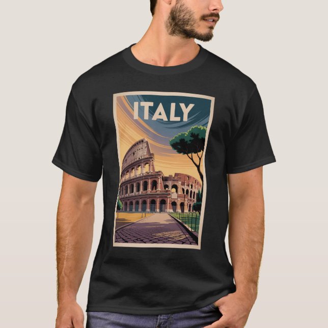 Italy Colosseum Illustration Travel Art Vintage T-Shirt (Front)