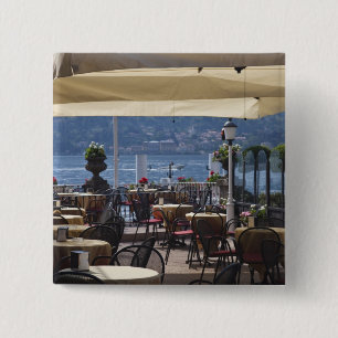 Italy, Como Province, Bellagio. Lakeside cafe. 15 Cm Square Badge