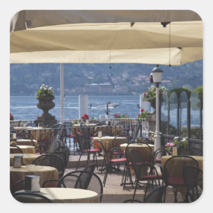 Italy, Como Province, Bellagio. Lakeside cafe. Square Sticker