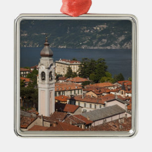 Italy, Como Province, Menaggio. Town view and 2 Metal Tree Decoration