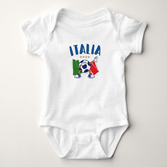 Italy Dabbing Soccer Ball Flag 4 stars Baby Bodysuit (Front)