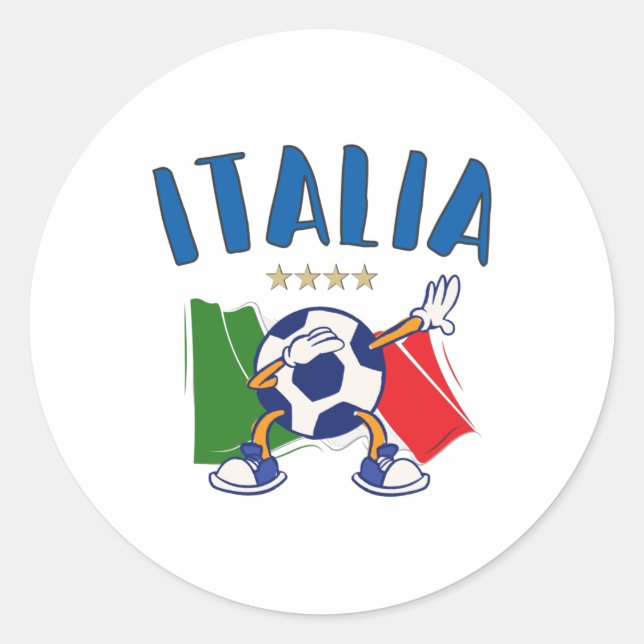 Italy Dabbing Soccer Ball Flag 4 stars Classic Round Sticker (Front)