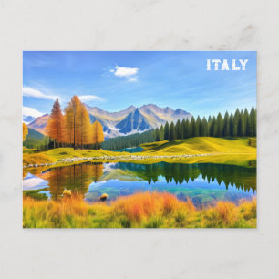 Italy Dolomite Alps Watercolor Travel Postcard