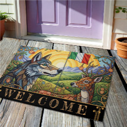 Italy doormat, flag, wolf and deer modern Art Doormat