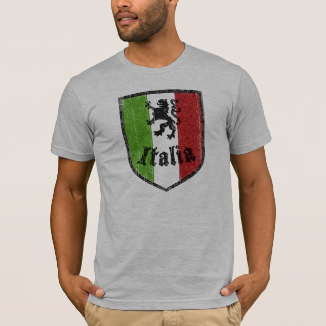 Italy Flag Crest Grey T-Shirt (Front)