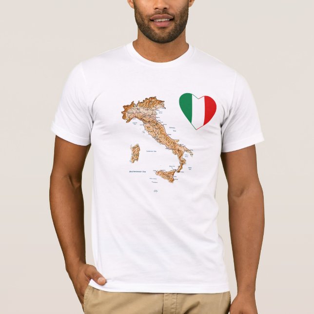 Italy Flag Heart and Map T-Shirt (Front)