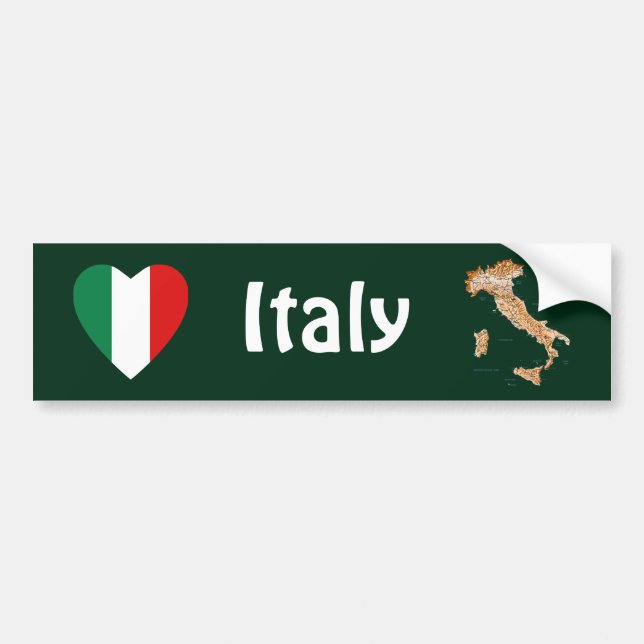 Italy Flag Heart + Map Bumper Sticker (Front)