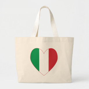Italy Flag Heart Red Border Large Tote Bag