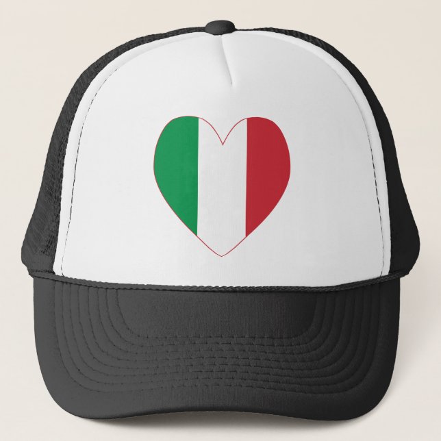 Italy Flag Heart Red Border Trucker Hat (Front)