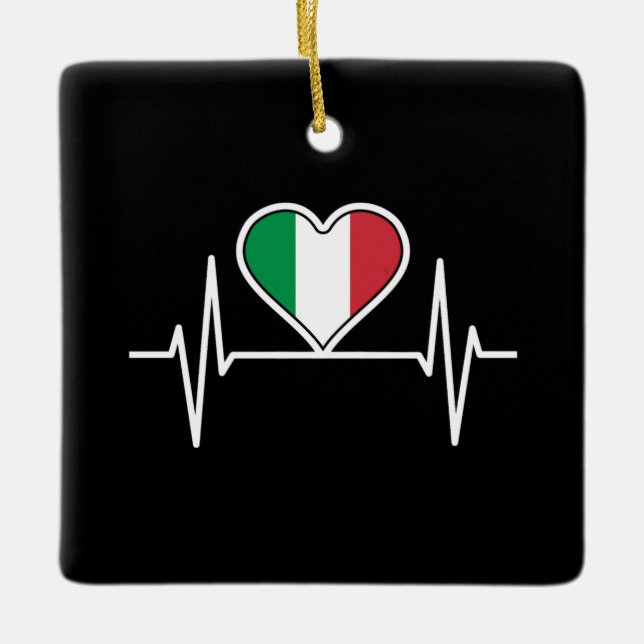 Italy Flag Heartbeat Ceramic Ornament (Front)