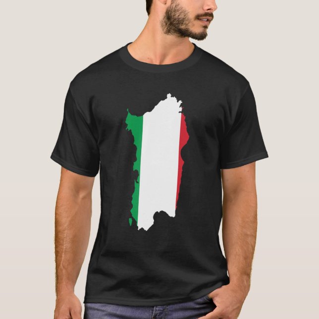 Italy flag in Sardinia outline Sardinia T-Shirt (Front)
