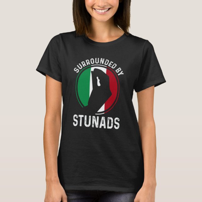 Italy Flag Italian Roots Saying Surrounded By Stun T-Shirt (Front)