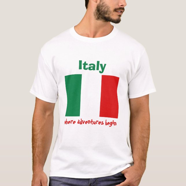 Italy Flag + Map + Text T-Shirt (Front)