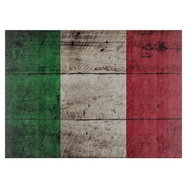 Italy Flag on Old Wood Grain Cutting Board (Front)