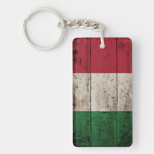 Italy Flag on Old Wood Grain Key Ring (Front)