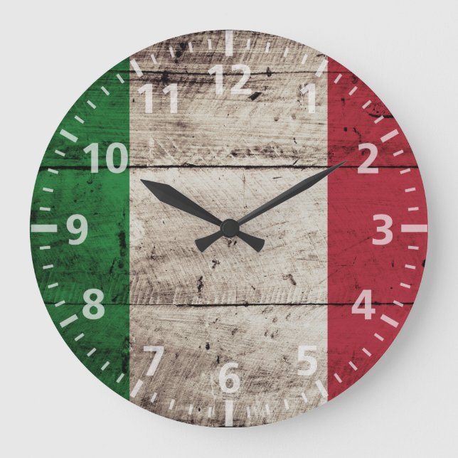 Italy Flag on Old Wood Grain Large Clock (Front)