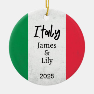 Italy Flag Ornament, Personalised Italy Ceramic Tree Decoration