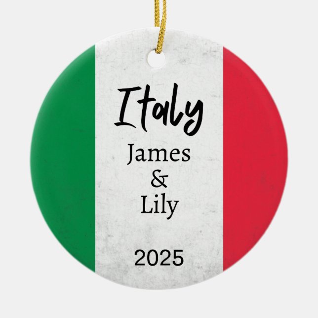 Italy Flag Ornament, Personalised Italy Ceramic Tree Decoration (Front)