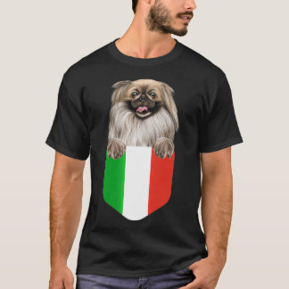 Italy Flag Pekingese Dog In Pocket  T-Shirt