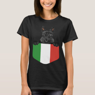 Italy Flag Scottish Terrier Dog In Pocket T-Shirt